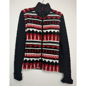 Ralph Lauren Active Black Red Cream Fleece Cableknit Jacket Full Zip Size XL